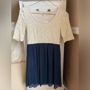 Altar'd State Cream Lace Dress with Navy Skirt